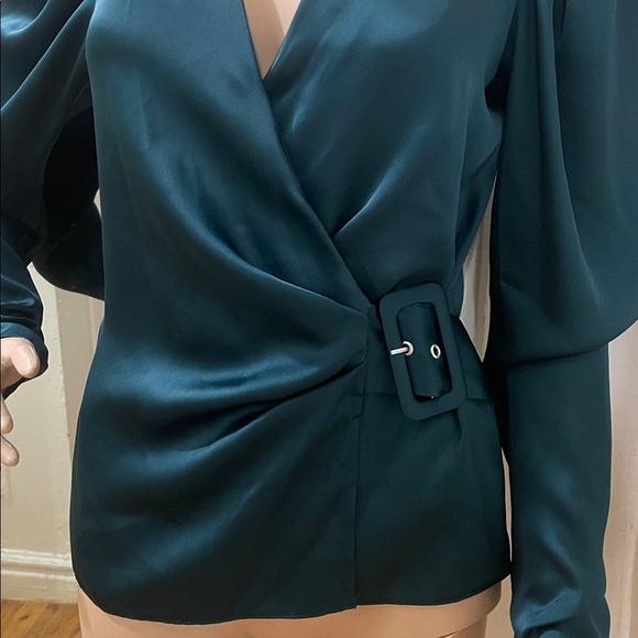 ASOS Deep Green Satin Wrap Blouse - Picture 3 of 13